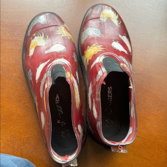 EUC Chicken Sloggers Ankle Rain Boots Maroon Chicken boots Waterproof - Picture 2 of 5